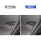 Triangular door air vent trim sticker with black carbon-fiber surround and silver grille