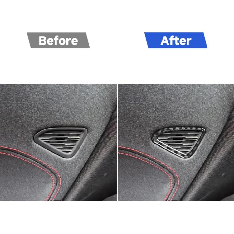 Triangular door air vent trim sticker with black carbon-fiber surround and silver grille