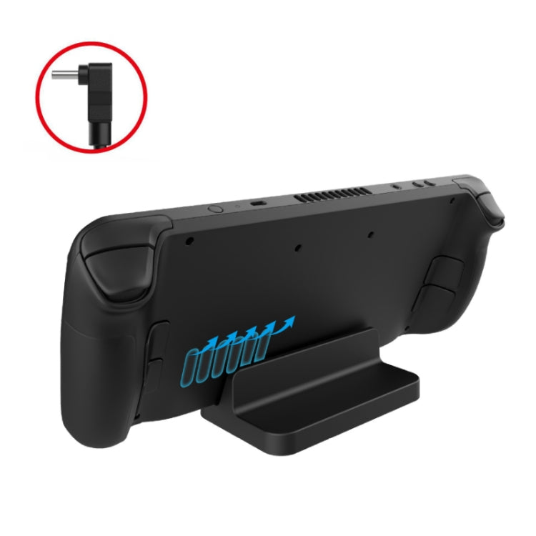 Black Steam Deck holder with charging port area and vented back