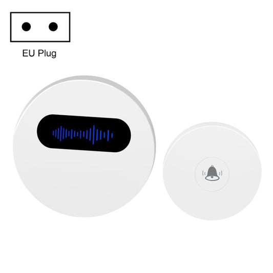 White round wireless doorbell with EU plug, black sound slot and small chime button