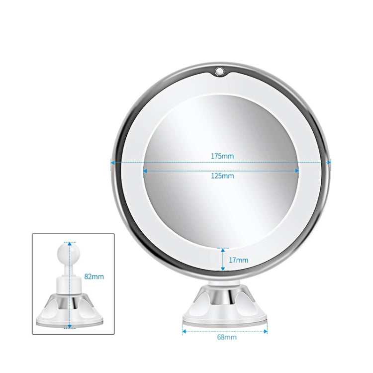 LED makeup mirror with size measurement lines on the front lens and base