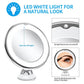 LED makeup mirror with on/off use shown in inset and circular magnifying face