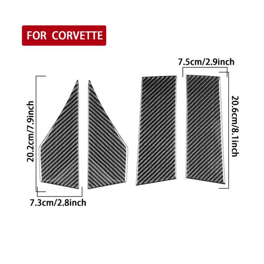 Carbon-fiber roof side sticker set, four pieces with size diagram