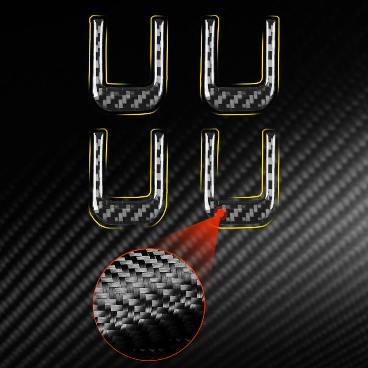 Four U-shaped carbon-fiber trim stickers with thin white edges, textured black look