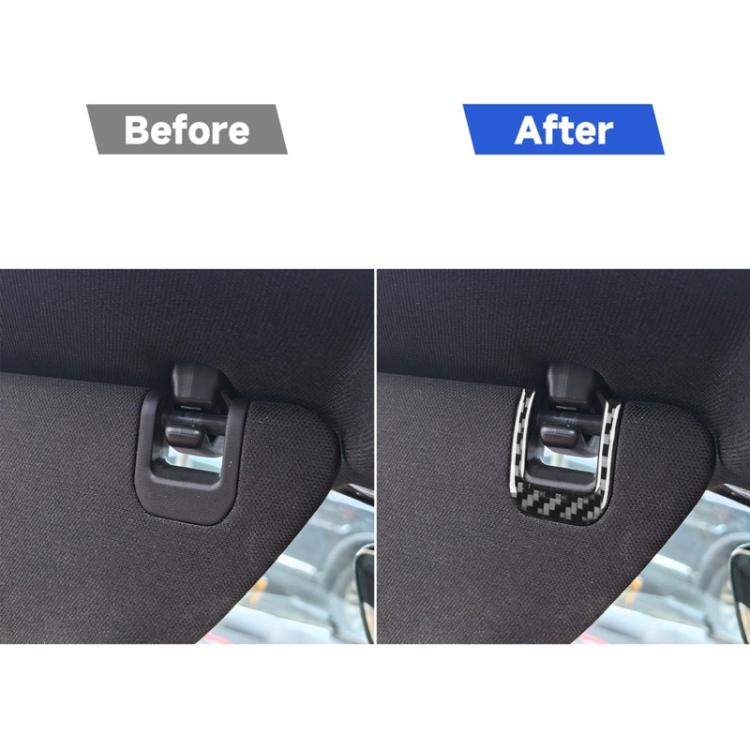 Installed U-shaped carbon-fiber sun visor trim sticker on dark interior panel, black/gray