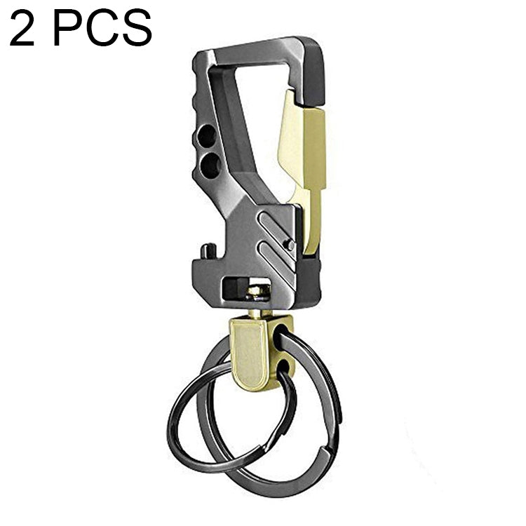 Black-and-gold double key ring car keychain bottle opener with carabiner clip