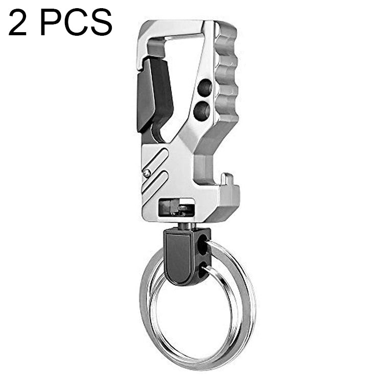 Silver double key ring car keychain bottle opener with carabiner clip