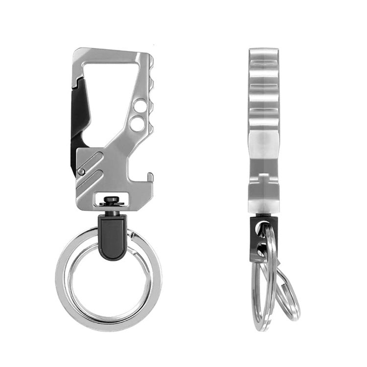 Silver double key ring car keychain bottle opener with carabiner and key loop