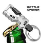 Silver multifunction car keychain bottle opener with double key ring and metal ring