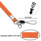 Orange lanyard ID badge holder with metal clips and size measurement detail