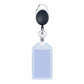 Retractable waterproof card case keychain with round reel and blue card sleeve