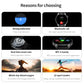 Black silicone smartwatch shown on feature infographic with call, heart, and NFC panels