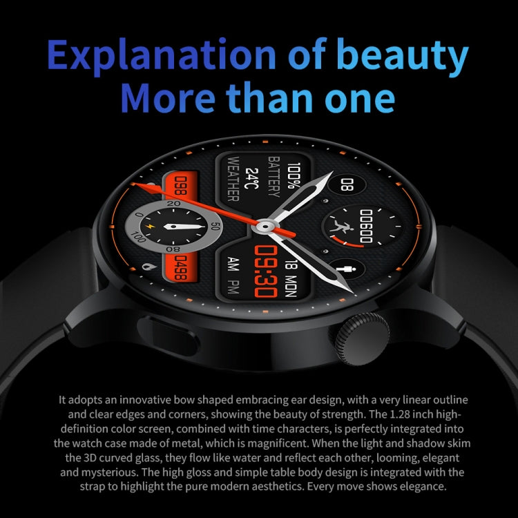 Black silicone smartwatch close-up with multi-dial design on round screen