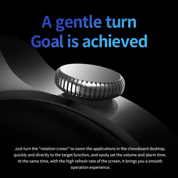 Black silicone smartwatch with rotating crown detail on round display