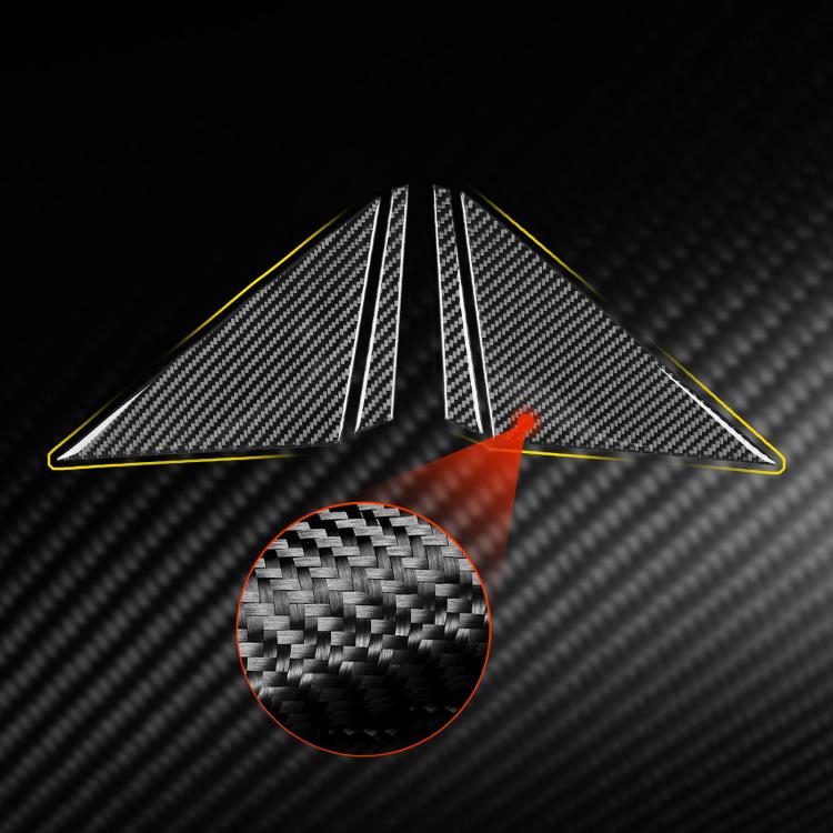 Carbon fiber-look A-pillar trim stickers with close-up carbon weave pattern
