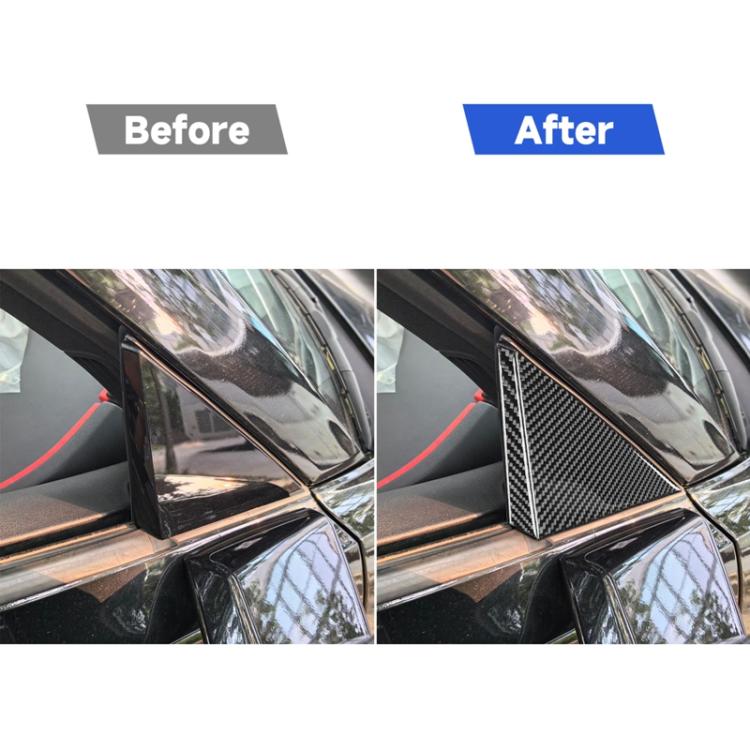 Carbon fiber-look A-pillar decorative trim stickers installed on car