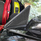 Carbon fiber-look A-pillar trim sticker panel on car near side window