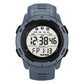 Grey digital outdoor running watch with large LCD display and rubber strap
