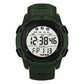 Green digital outdoor running watch with large LCD display and rubber strap