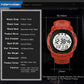 Orange digital outdoor running watch with large LCD display and rubber strap