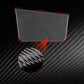 Carbon-fiber-look passenger panel sticker with red outline and texture close-up