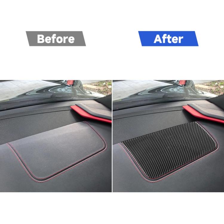 After view: installed carbon-fiber-look passenger panel sticker with red trim