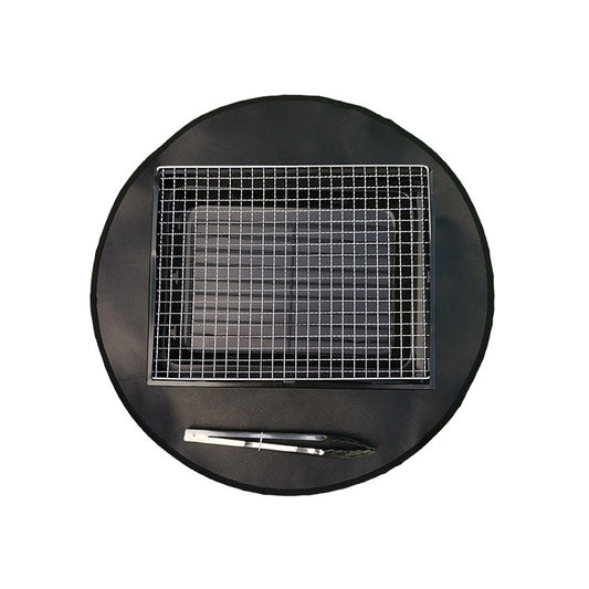 Round fireproof grill mat with wire grate center opening, black
