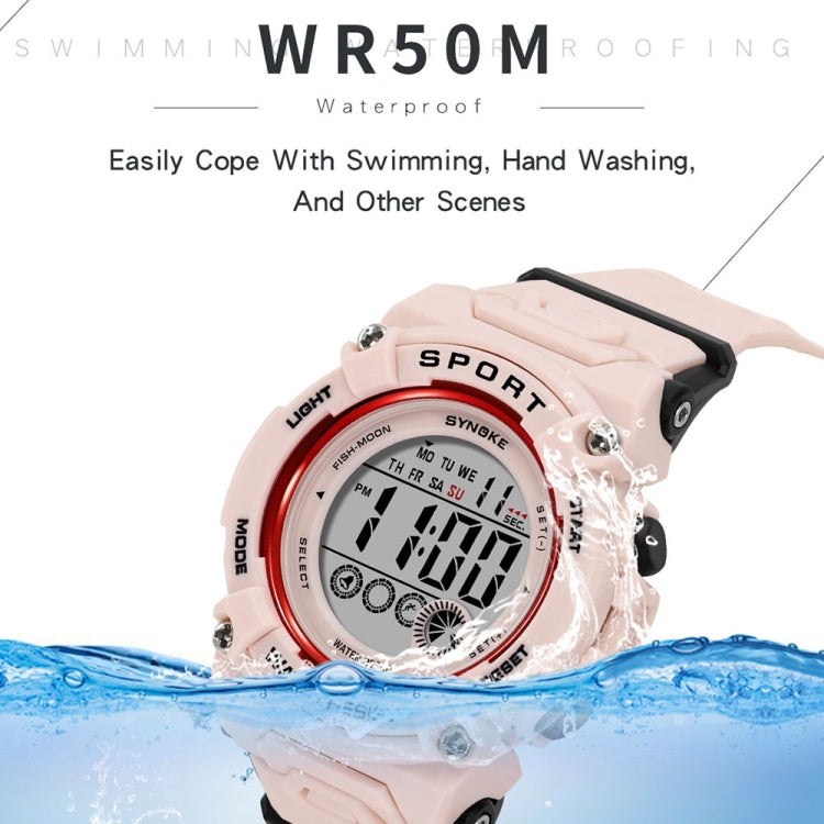 Pink multifunction sports watch with digital display and rugged waterproof case