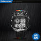 Waterproof-style digital watch with black face and multicolor nylon strap