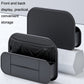 Black car seat rear storage bag showing front and back panel with rounded edges