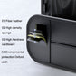 Black car seat rear storage bag side view with stitching and layered interior panels