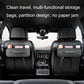 Set of two black car seat rear storage bags installed on front seats