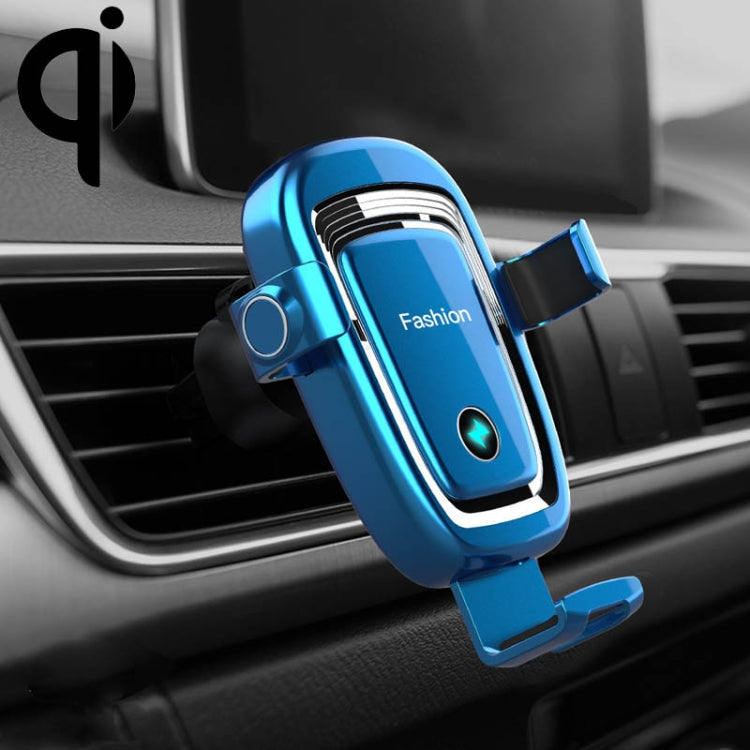 Blue gravity car phone wireless charging stand with clamp cradle and LED indicator