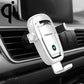 White gravity car phone wireless charging stand with cradle and glowing LED