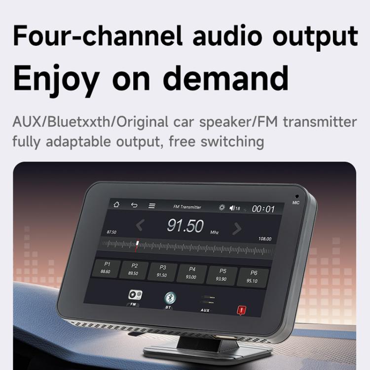 Portable MP5 screen projection receiver with FM transmitter interface