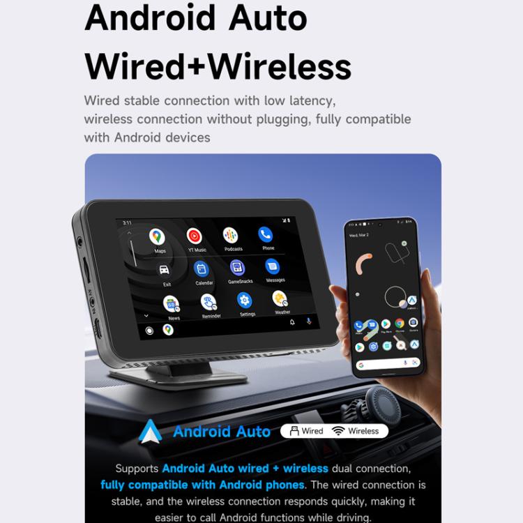 Wireless car projection screen receiver with built-in display and stand for Android phone