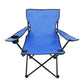 Blue portable folding beach chair with wide backrest and side handrest platforms
