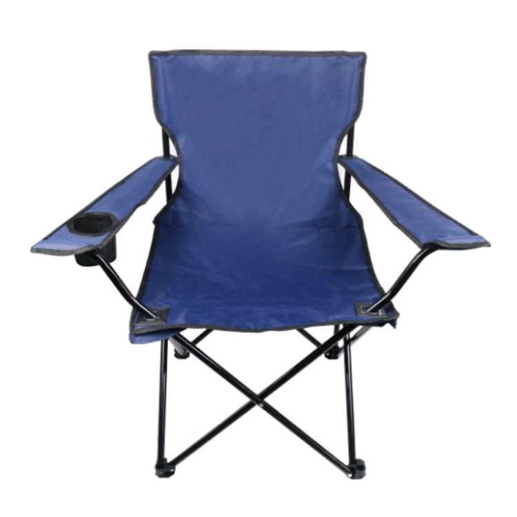 Navy portable folding beach chair with wide backrest and side handrest platforms