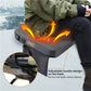 Gray heated camping stool with adjustable back buckle and glowing heat vents