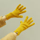 Wool knit winter gloves in yellow, ribbed cuffs with full five-finger design