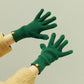 Wool knit winter gloves in green, ribbed cuffs with full five-finger design