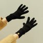 Wool knit winter gloves in black, ribbed cuffs with full five-finger design