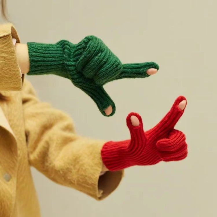 Ribbed wool knit touchscreen gloves, red and green striped styles with finger pads