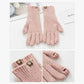 Pink ribbed wool knit touchscreen gloves with striped texture and split finger design