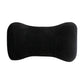 Black memory foam neck pillow with curved headrest support and stitched seams