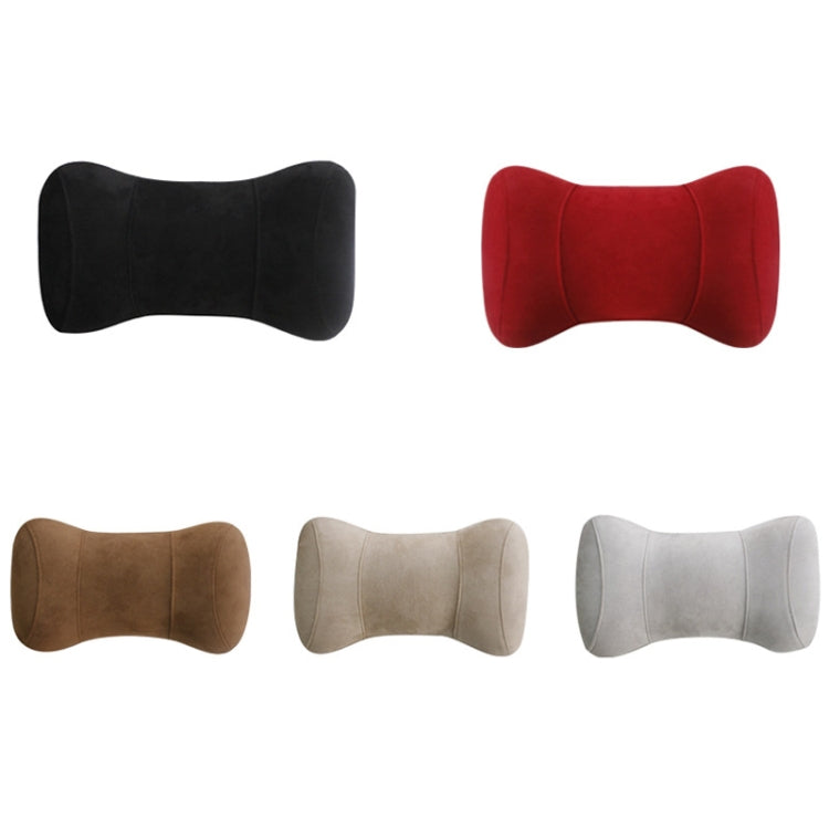 Set of car neck pillows in black, red, brown, beige, and light gray with curved shape