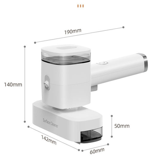 White wireless window scraping cleaner with long handle and clear suction chamber