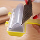 Handheld sushi maker pressing nori sheet with clear ridged panel and yellow base