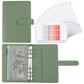 Green PU cash budget notebook with 6-ring binder and loose-leaf sleeves, open view