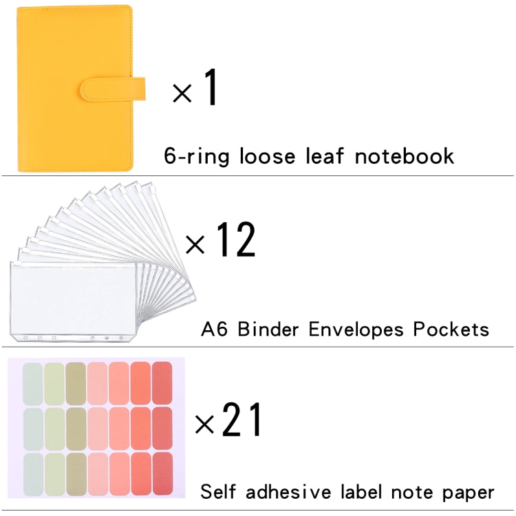 Yellow set for 6-ring loose-leaf notebook: cover, A6 binder pockets, label note paper